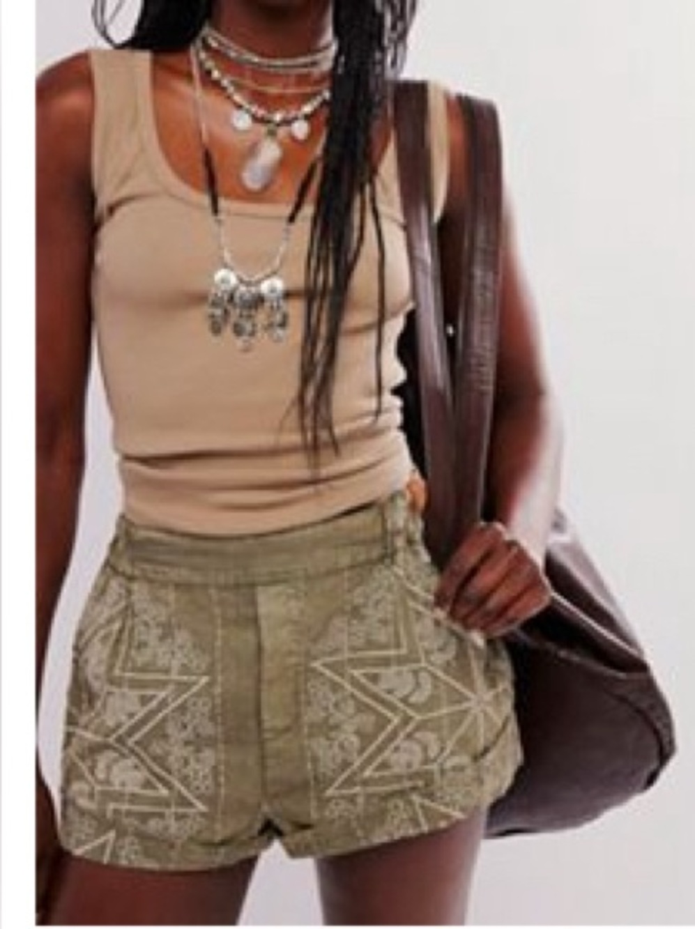 Free People High Rise Shorts - sage green w/ white